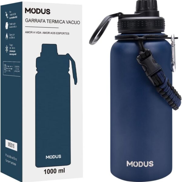 61AWuRvjqL._AC_SL1200_.jpg MODUS Garrafa Térmica Esportiva De Aço Inoxidável Com Isolamento A Vácuo De 1000ML (Azul)