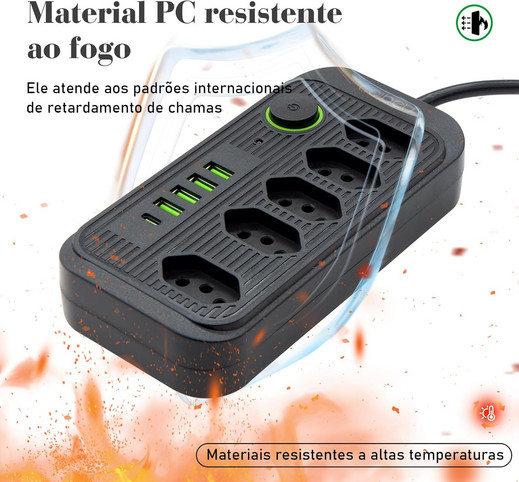 YW1hem9ufEV4dGVuc8OjbyBUb21hZGEs-1.jpg Extensão Tomada, Régua Tomada, Régua de Energia, 5 Tomadas, 4 Interfaces USB, 1 Porta USB Tipo-C