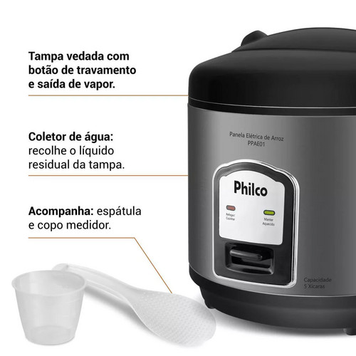 c2hvcGVlfFBhbmVsYSBkZSBBcnJveiBF-1.jpg Panela de Arroz Elétrica Philco 5 Xícaras 1,6L