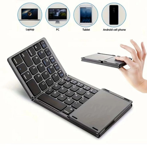 Mini Teclado Dobrável Sem Fio Bluetooth 2 em 1 com Touchpad