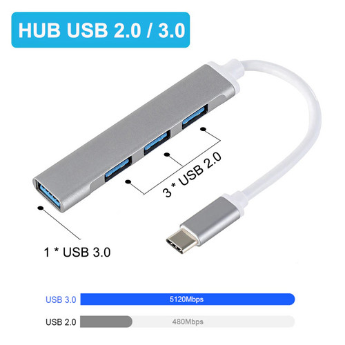 UB USB USB3.0 OTG Type C Multi Splitter 4 Em 1 Adaptador